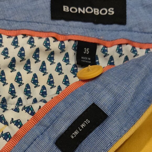 Bonobos Stretch Waist Chino Shorts 7in Inseam Slim Fit Yellow SIZE 35 - Picture 3 of 3